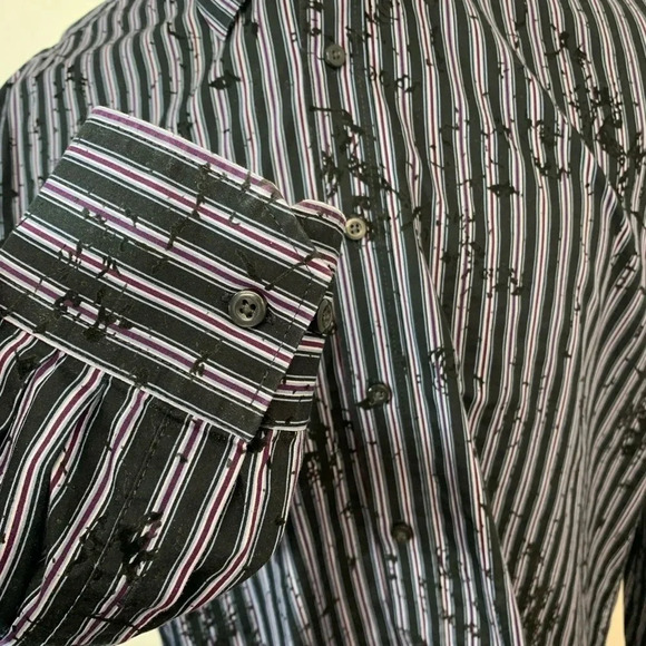 Blue  Western Shirt XLT Long Sleeve Button Up Black Stripe Textured Velvet 
N42 - Picture 3 of 8